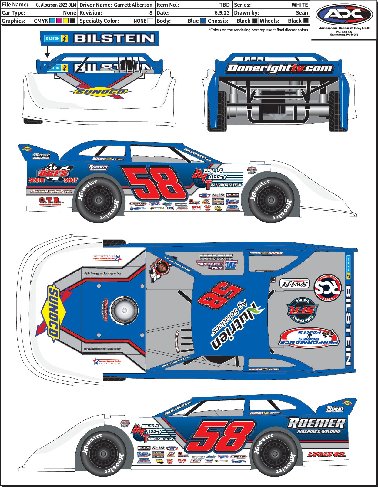 #58 Garrett Alberson 1:64 Scale 2023 ADC Diecast Car