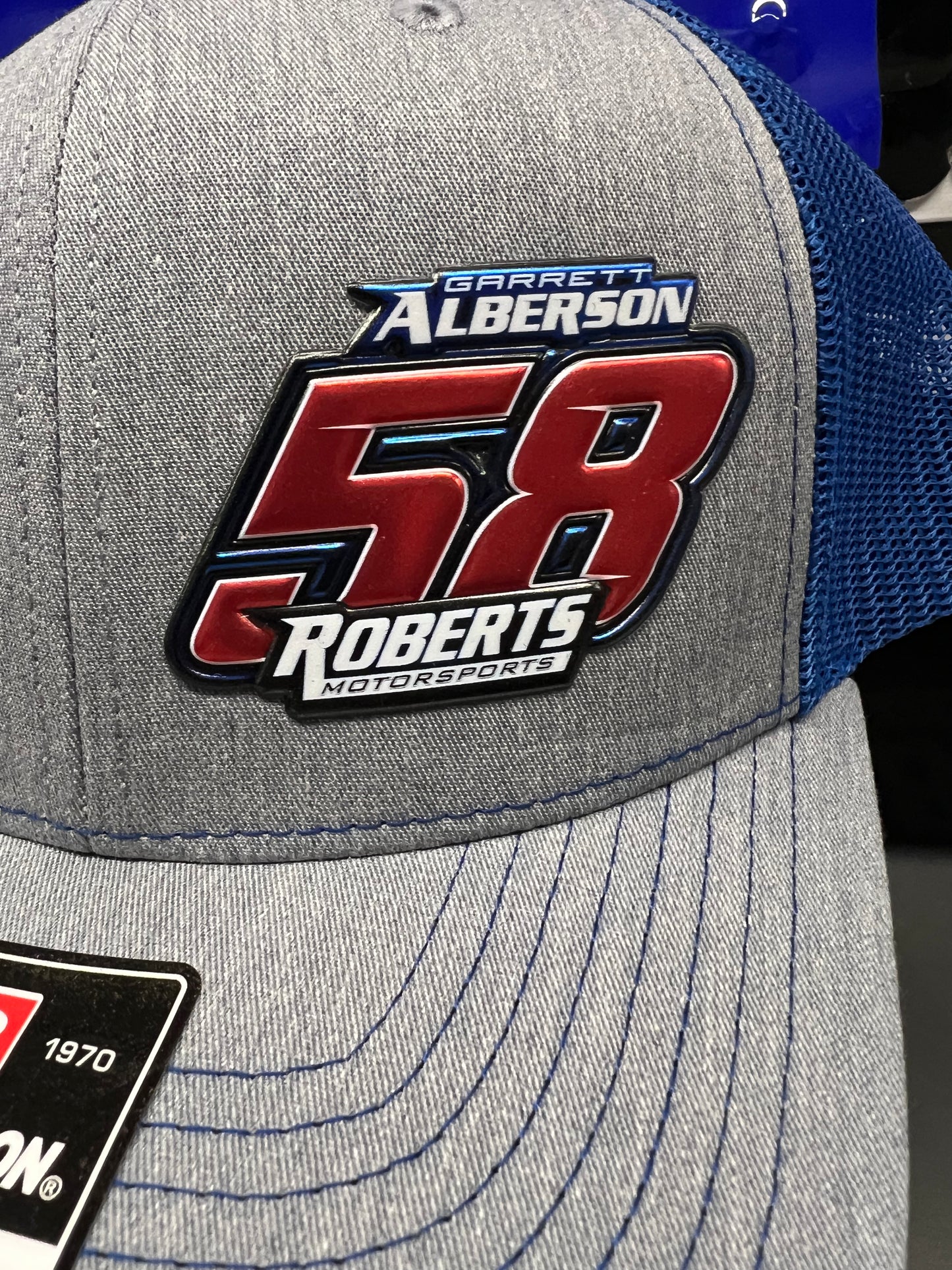 Blue/Grey Richardson 112 with Red/Blue Alberson/58/Roberts Raised Patch