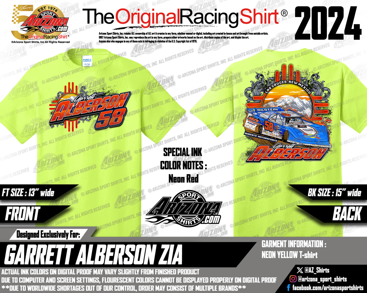 NEW!!! Garrett Alberson #58 New Mexico Zia Design Neon-Yellow T-Shirt