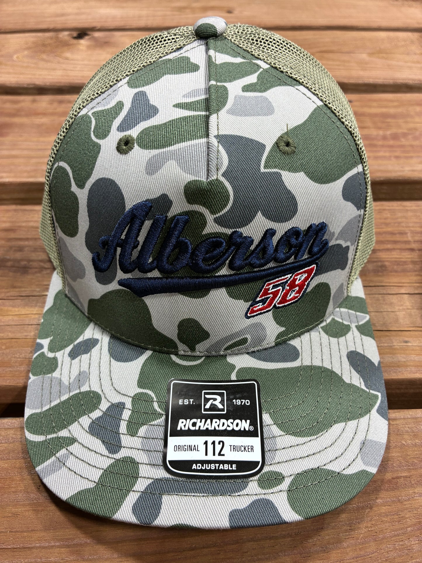 Camo Embroidered Alberson/58 Richardson 112 Snapback Hat