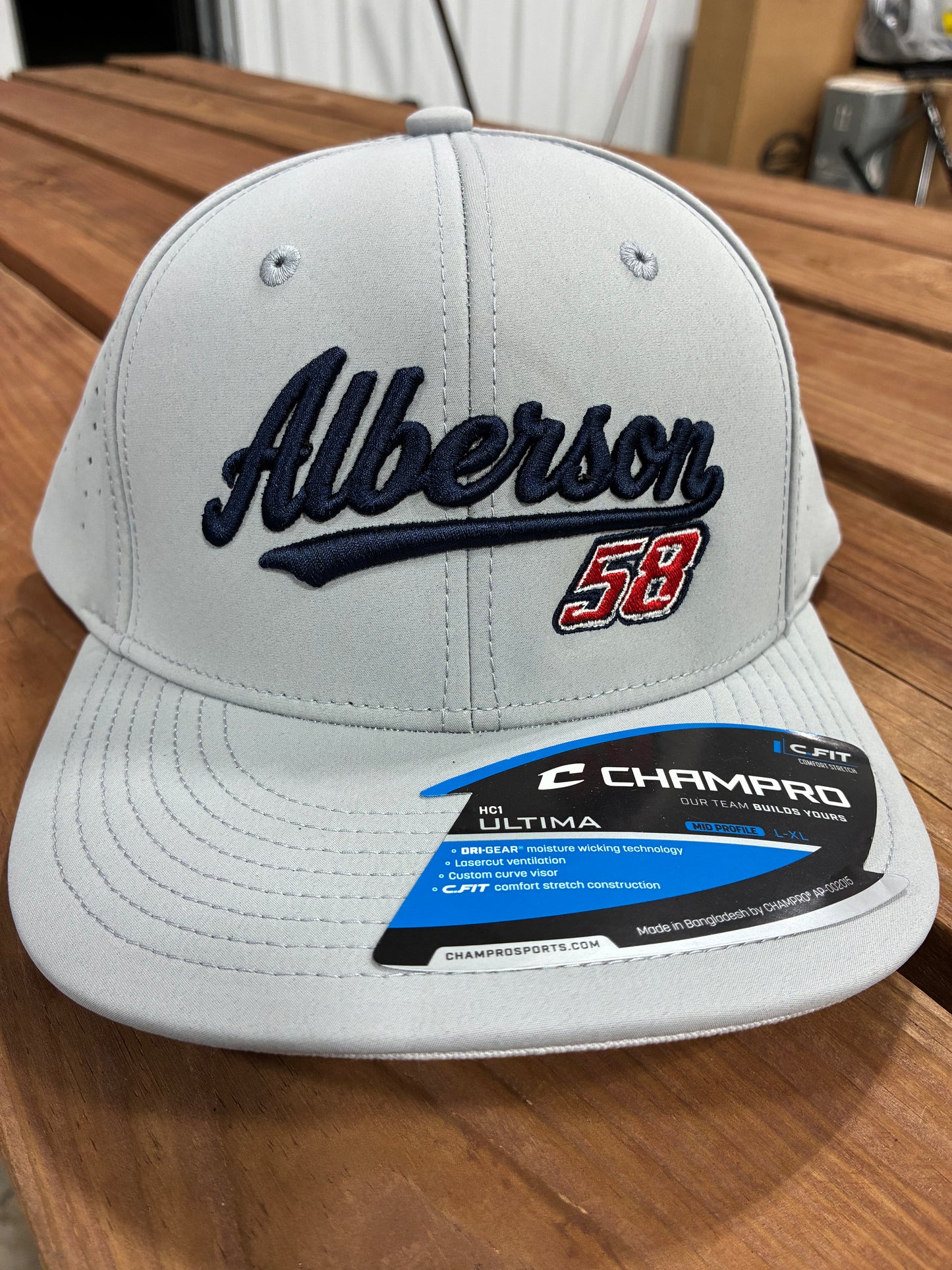Grey Embroidered Alberson 58 Flex Fit Hat