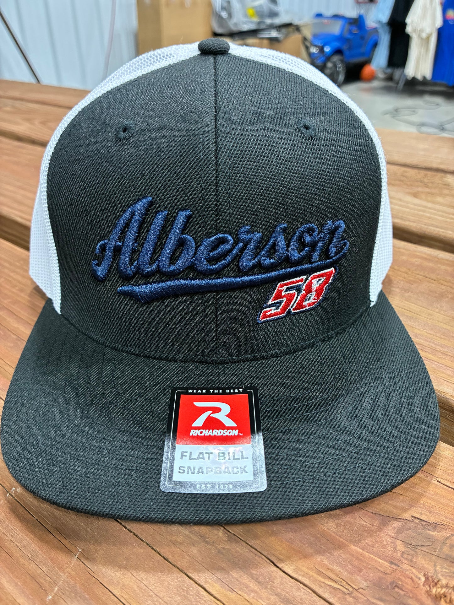 Black/White Alberson 58 Flat Bill Snapback Hat