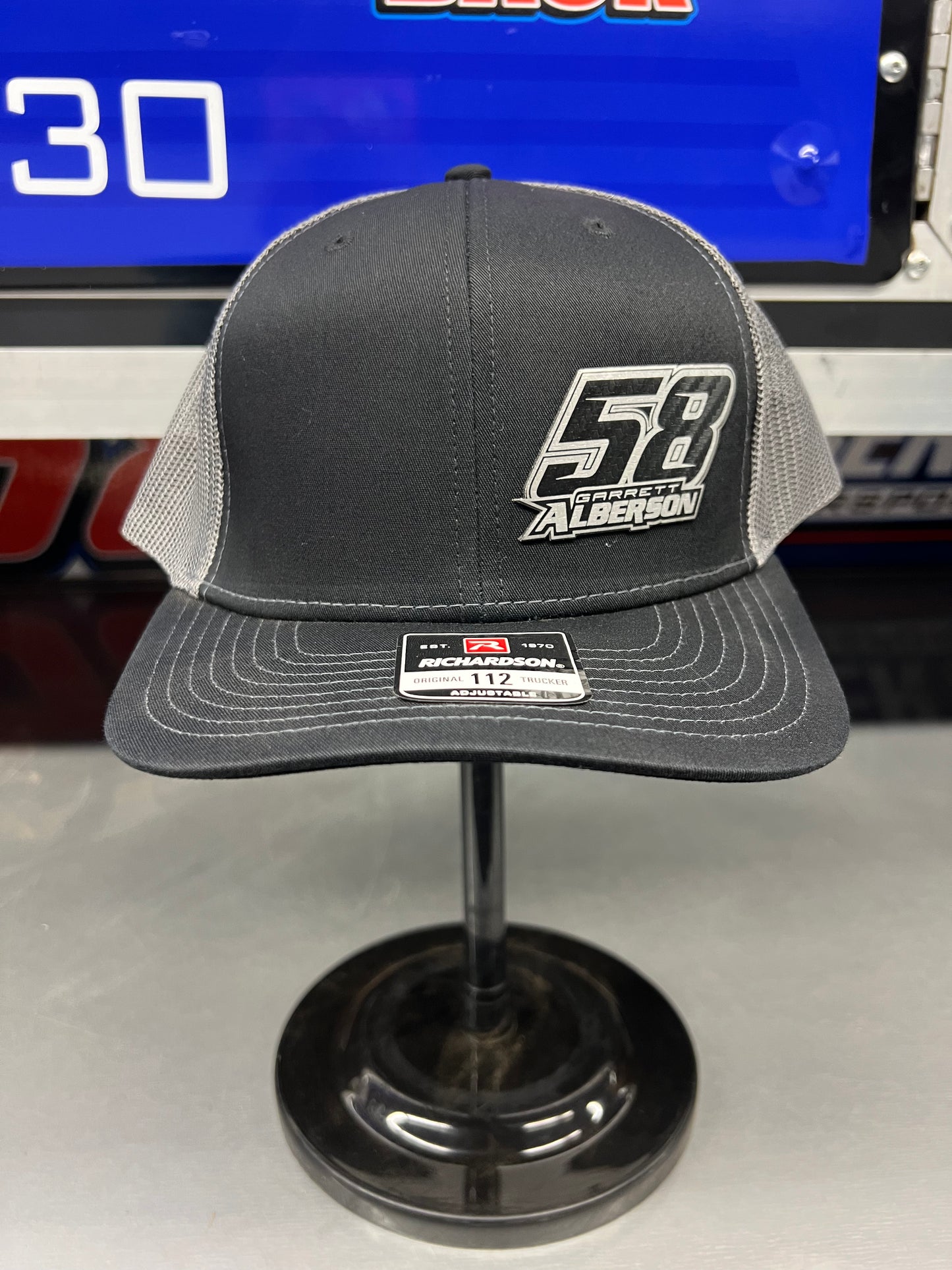 Black/Grey Richardson 112 with Silver/Black Garrett Alberson Patch