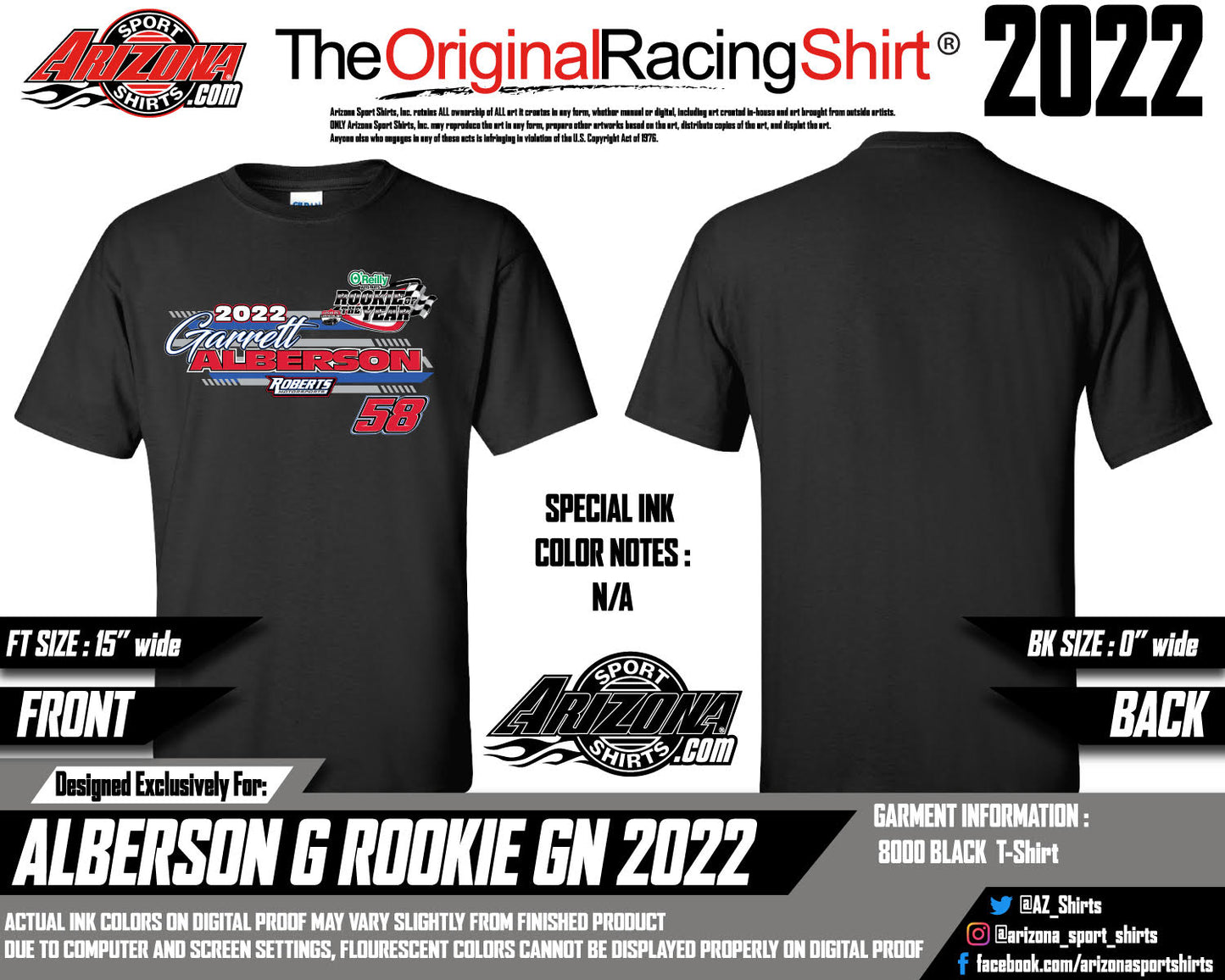 SMALL & MEDIUM ONLY $5 LAST CHANCE!!! #58 Rookie T-Shirt Garrett Alberson Roberts Motorsports Lucas Oil Late Model Dirt Series